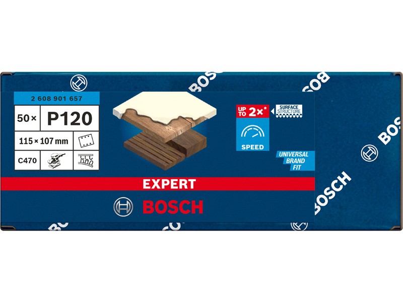 Brusni papir EXPERT C470 z 6 luknjami za vibracijske brusilnike, Dimenzije: 115x107mm, Zrnatost: 120, 2608901657